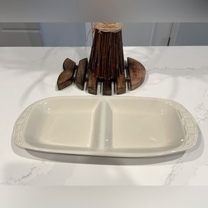 LONGABERGER WOVEN TRADITIONS DIVIDED SERVING TRAY IN IVORY ***EUC